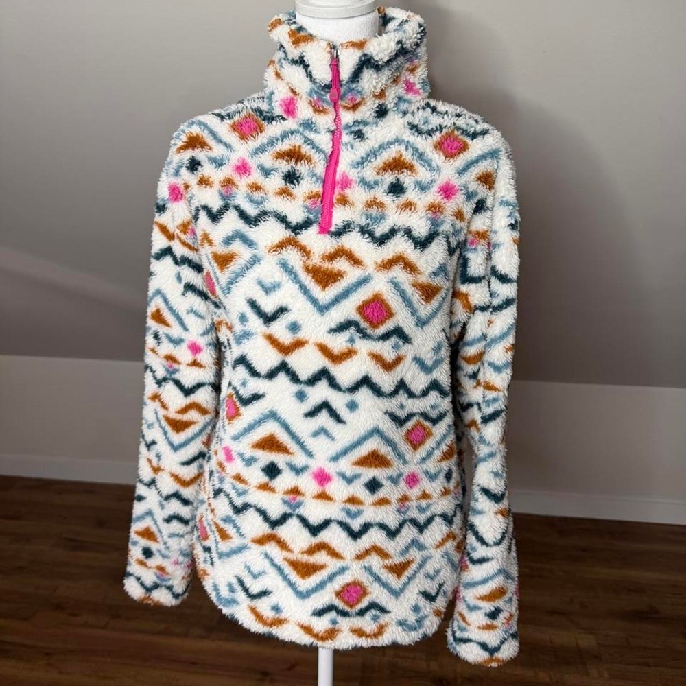 Granola Girl Eddie Bauer Cozy Fall Aztec Sherpa Fleece Quarter Zip Pullover